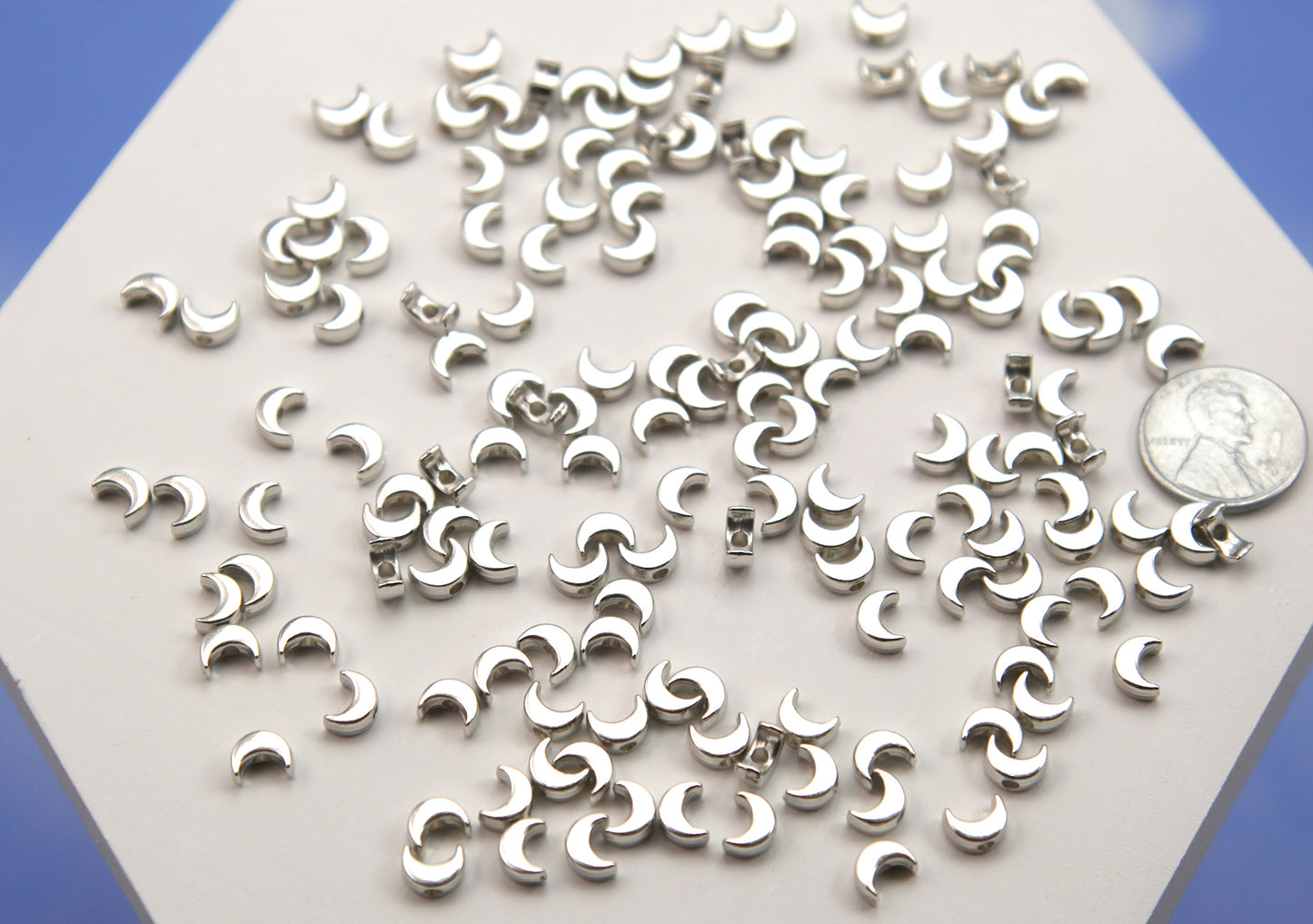 TINY Silver Moon Beads (200 pcs) 6mm Super Small Moon Bead - Electroplated Plastic - Spacer Beads - Easily make any kind of jewelry