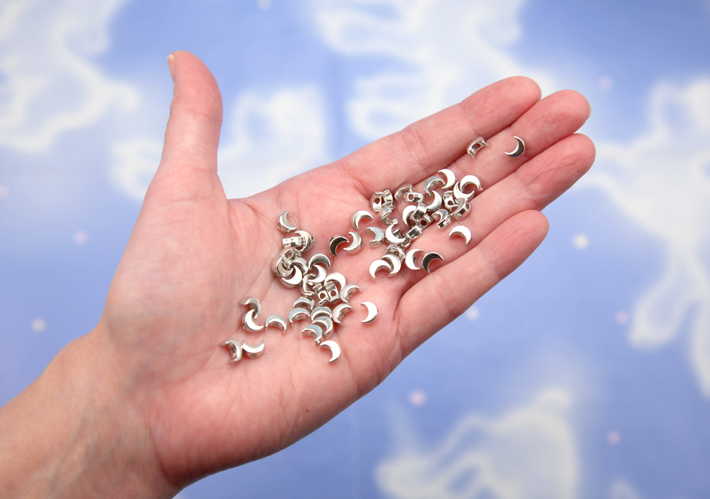 TINY Silver Moon Beads (200 pcs) 6mm Super Small Moon Bead - Electroplated Plastic - Spacer Beads - Easily make any kind of jewelry