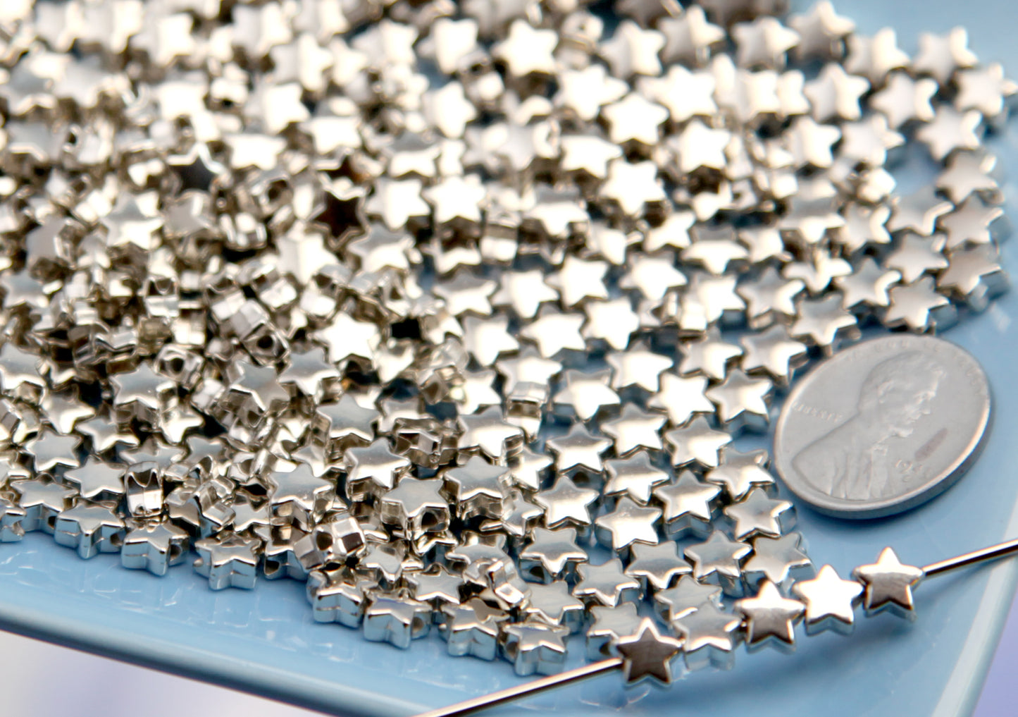 TINY Silver Star Beads - 100 pcs - 6mm Super Small Star Bead - Electroplated Plastic - Spacer Beads  Easily make any kind of jewelry