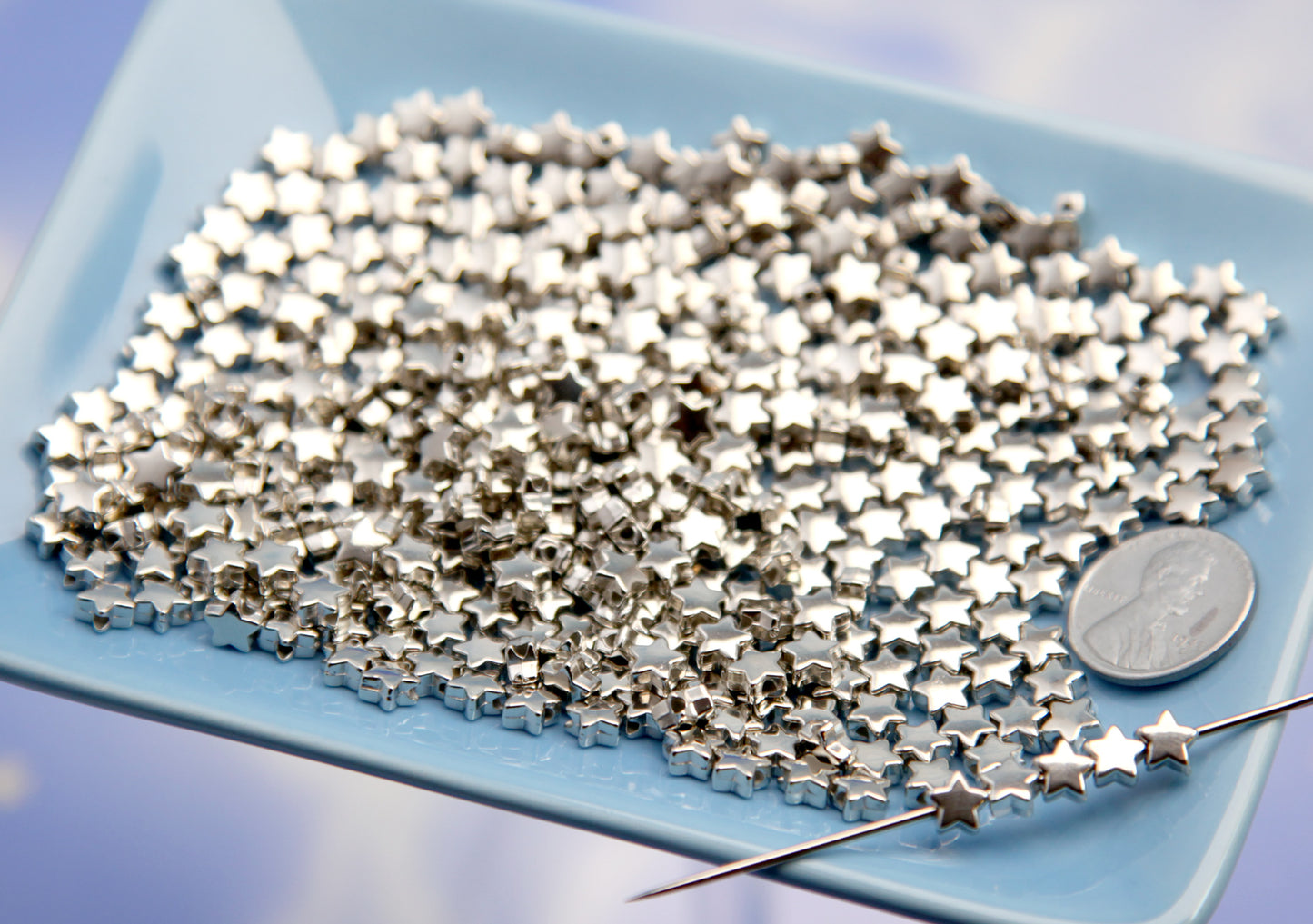 TINY Silver Star Beads - 100 pcs - 6mm Super Small Star Bead - Electroplated Plastic - Spacer Beads  Easily make any kind of jewelry