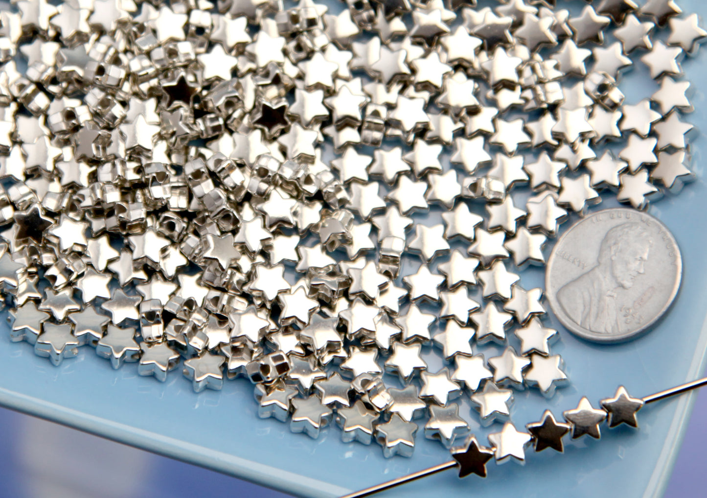 TINY Silver Star Beads - 100 pcs - 6mm Super Small Star Bead - Electroplated Plastic - Spacer Beads  Easily make any kind of jewelry