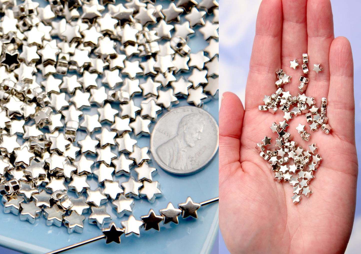 TINY Silver Star Beads - 100 pcs - 6mm Super Small Star Bead - Electroplated Plastic - Spacer Beads  Easily make any kind of jewelry