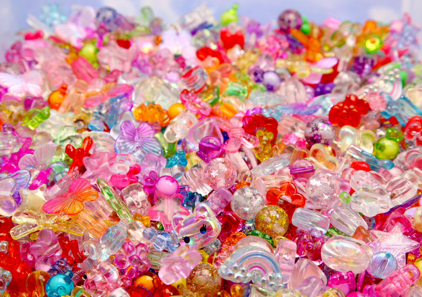 Acrylic Bead Grab Bag - Translucent Colors - Cute Mixed Lot of Plastic Beads - kandi, ispy, sensory crafts, jewelry making - Approx 200 pc