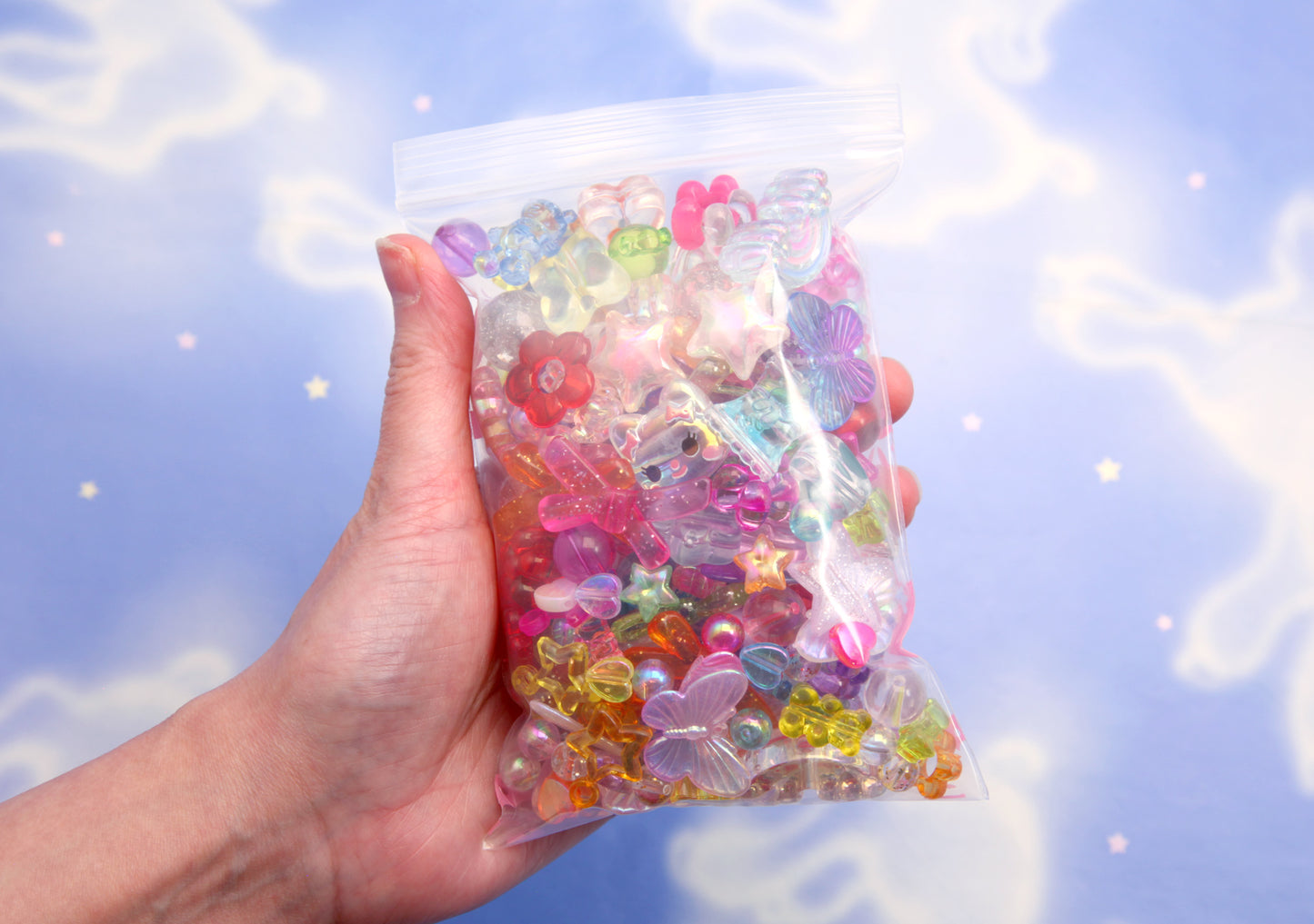 Acrylic Bead Grab Bag - Translucent Colors - Cute Mixed Lot of Plastic Beads - kandi, ispy, sensory crafts, jewelry making - Approx 200 pc