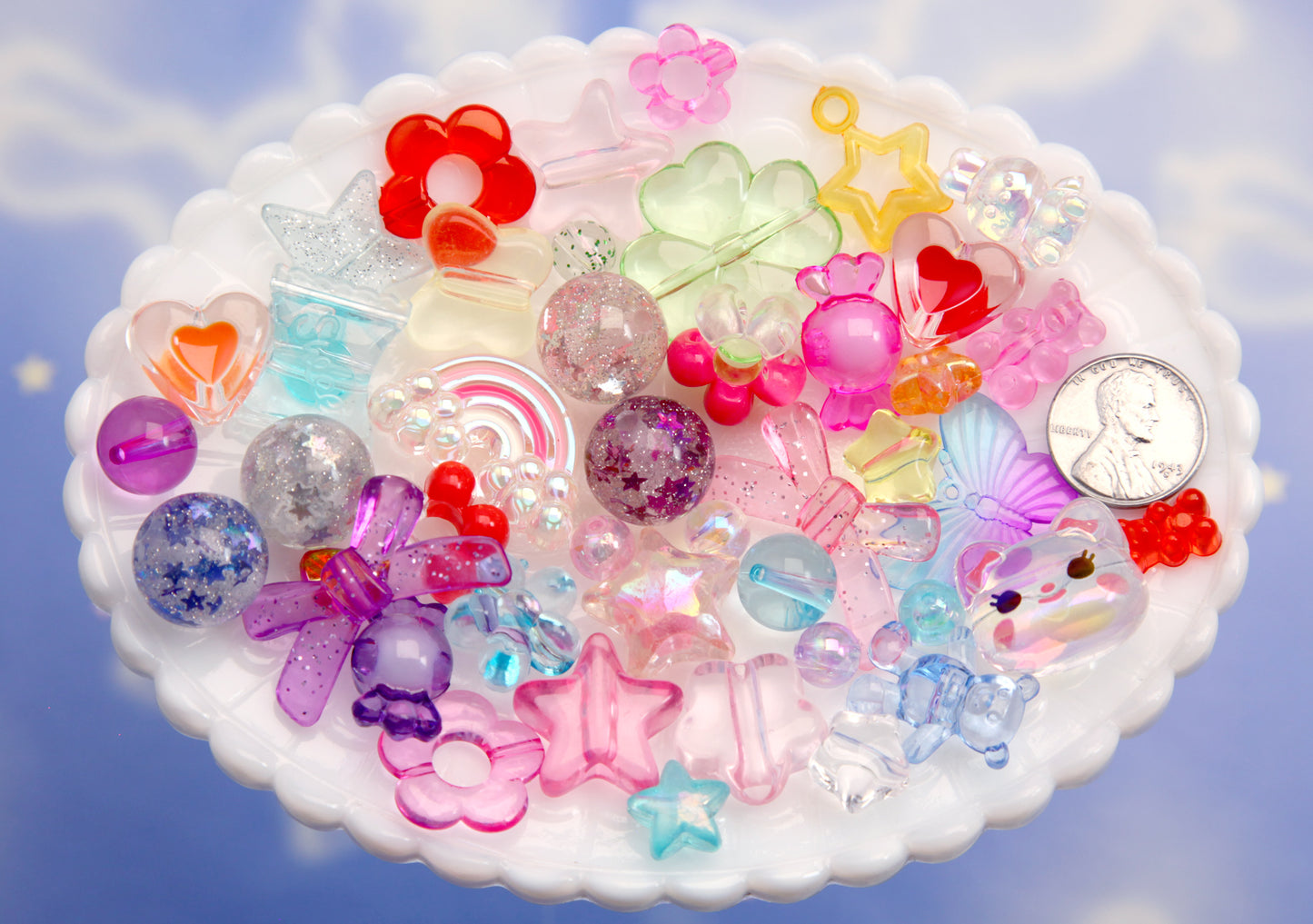 Acrylic Bead Grab Bag - Translucent Colors - Cute Mixed Lot of Plastic Beads - kandi, ispy, sensory crafts, jewelry making - Approx 200 pc