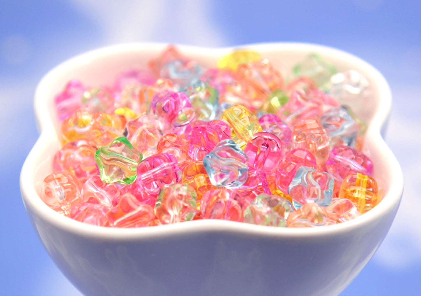 Cute Star Beads - 12mm Little Pastel Transparent Rounded Star Acrylic Beads - Colorful Rounded Tiny Plastic or Acrylic Stars Beads (100 pcs)