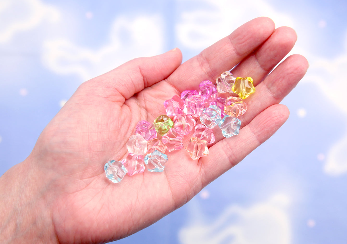 Cute Star Beads - 12mm Little Pastel Transparent Rounded Star Acrylic Beads - Colorful Rounded Tiny Plastic or Acrylic Stars Beads (100 pcs)