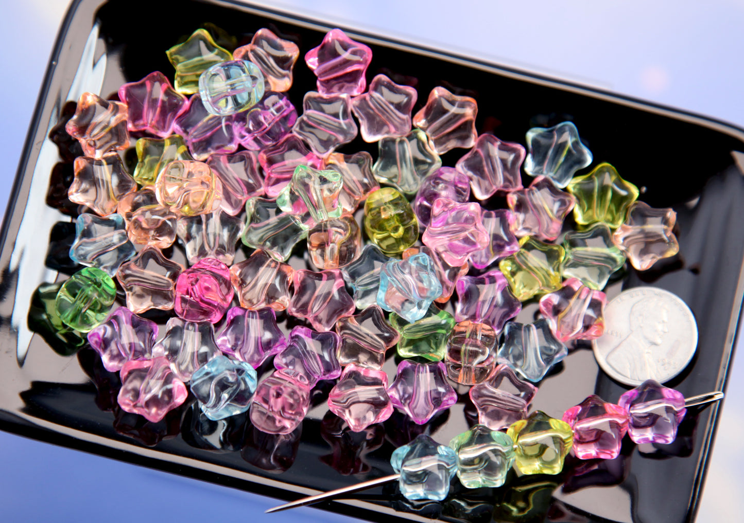 Cute Star Beads - 12mm Little Pastel Transparent Rounded Star Acrylic Beads - Colorful Rounded Tiny Plastic or Acrylic Stars Beads (100 pcs)