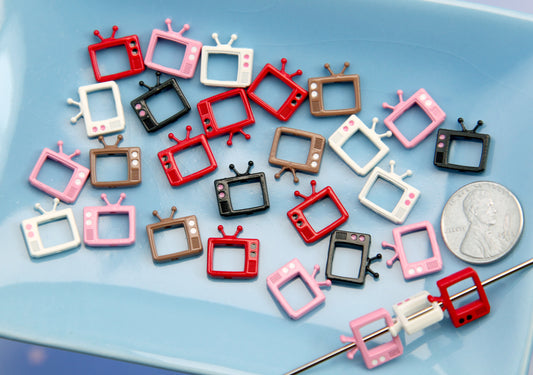 Tiny TV Beads - 12mm Mini Television Set Bead Retro Alloy Metal Beads - Super Detailed! (10 pieces)