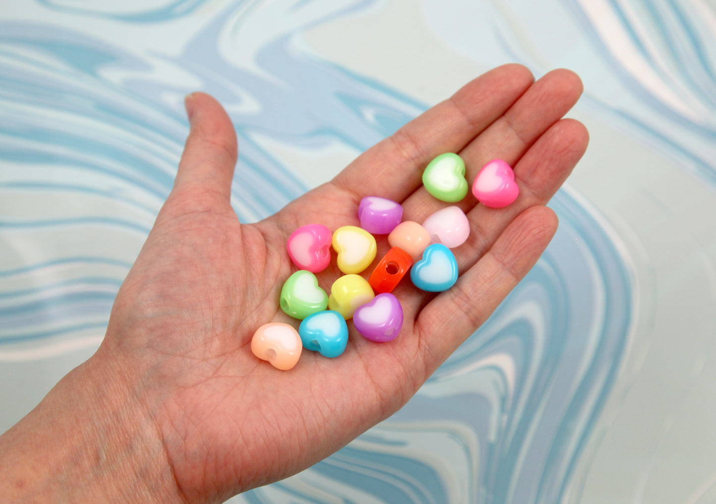 Jelly Heart Beads - 50 pieces - 16mm Two tone Milky Color Heart Bead Resin or Acrylic Beads
