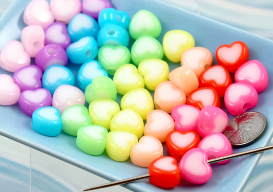 Jelly Heart Beads - 50 pieces - 16mm Two tone Milky Color Heart Bead Resin or Acrylic Beads