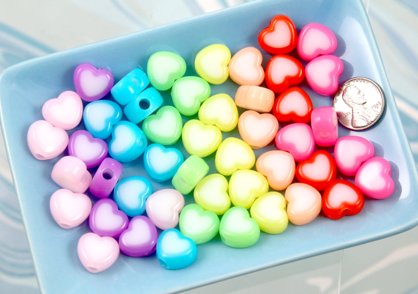Jelly Heart Beads - 50 pieces - 16mm Two tone Milky Color Heart Bead Resin or Acrylic Beads
