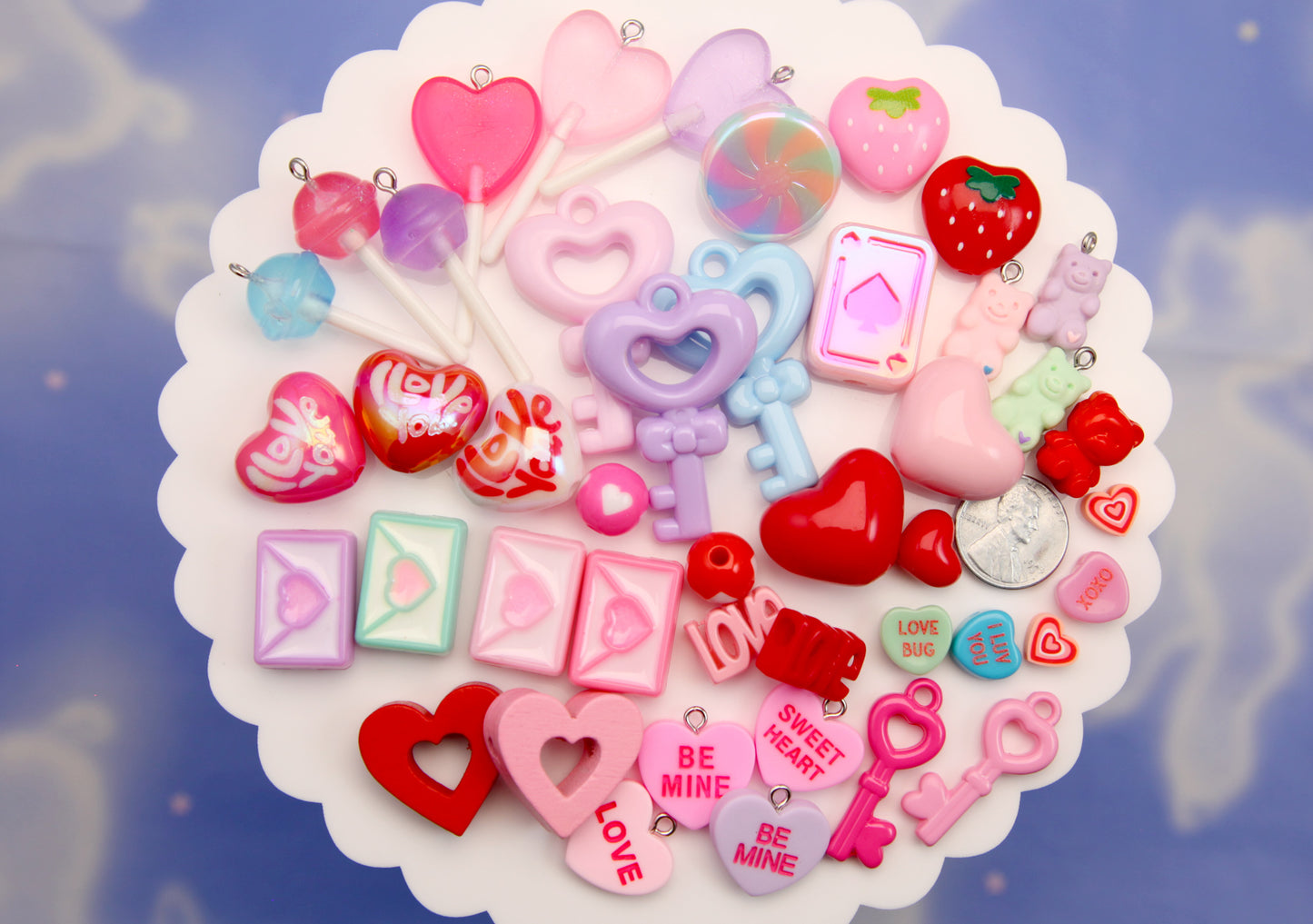 Valentine's Day Charms and Beads Grab Bag - 25 to 100 pcs - Bead Soup - Cute Mixed Lot of Charms - for kandi, ispy, sensory crafts, jewelry