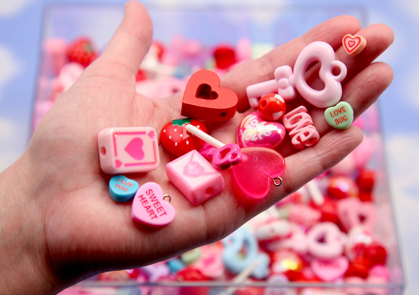 Valentine's Day Charms and Beads Grab Bag - 25 to 100 pcs - Bead Soup - Cute Mixed Lot of Charms - for kandi, ispy, sensory crafts, jewelry