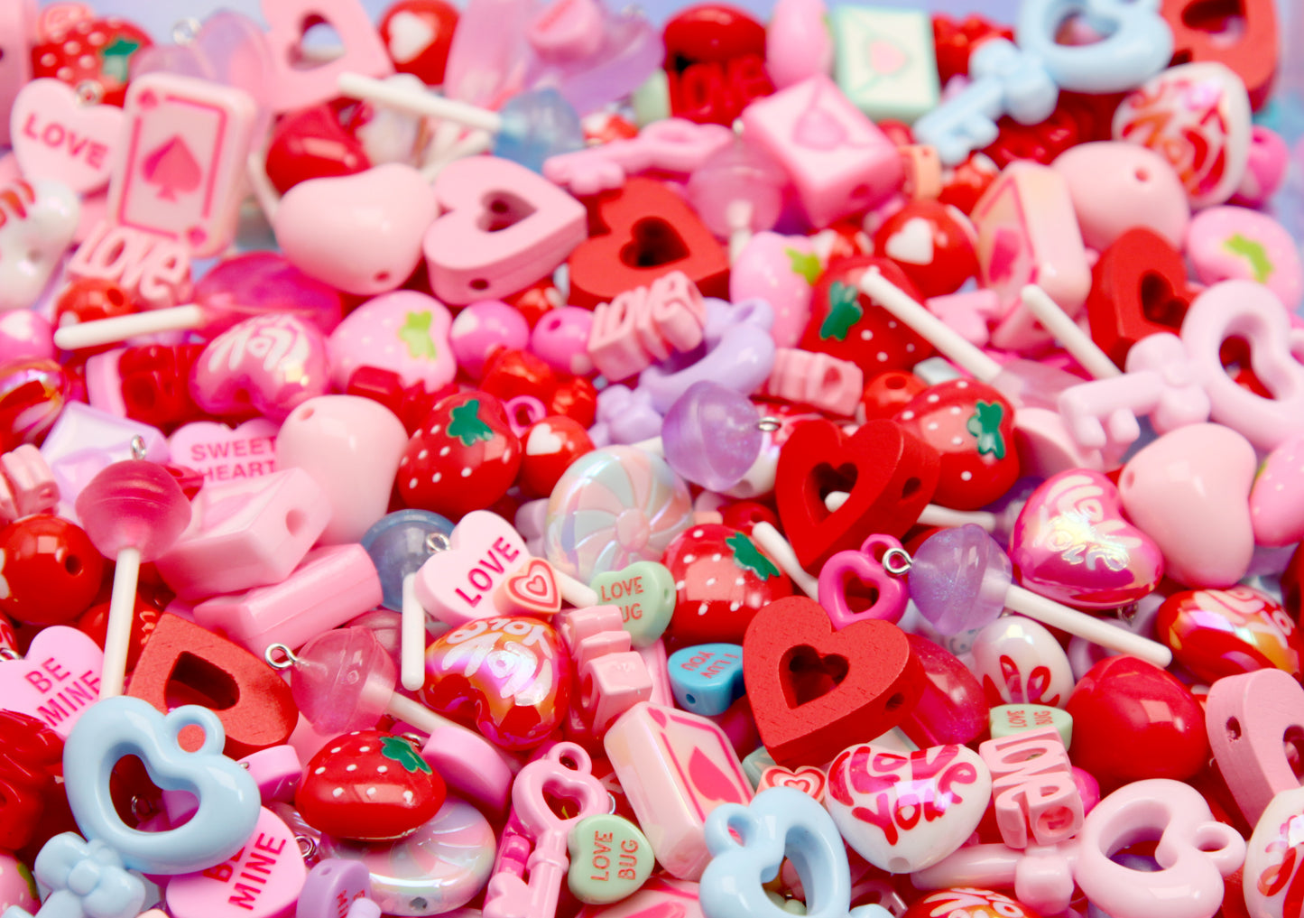 Valentine's Day Charms and Beads Grab Bag - 25 to 100 pcs - Bead Soup - Cute Mixed Lot of Charms - for kandi, ispy, sensory crafts, jewelry