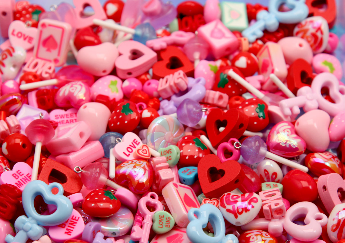 Valentine's Day Charms and Beads Grab Bag - 25 to 100 pcs - Bead Soup - Cute Mixed Lot of Charms - for kandi, ispy, sensory crafts, jewelry