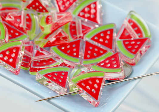 Watermelon Beads - 25mm Watermelon Slices Bead Triangle Shape - Transparent Acrylic or Resin Beads (10 pieces)