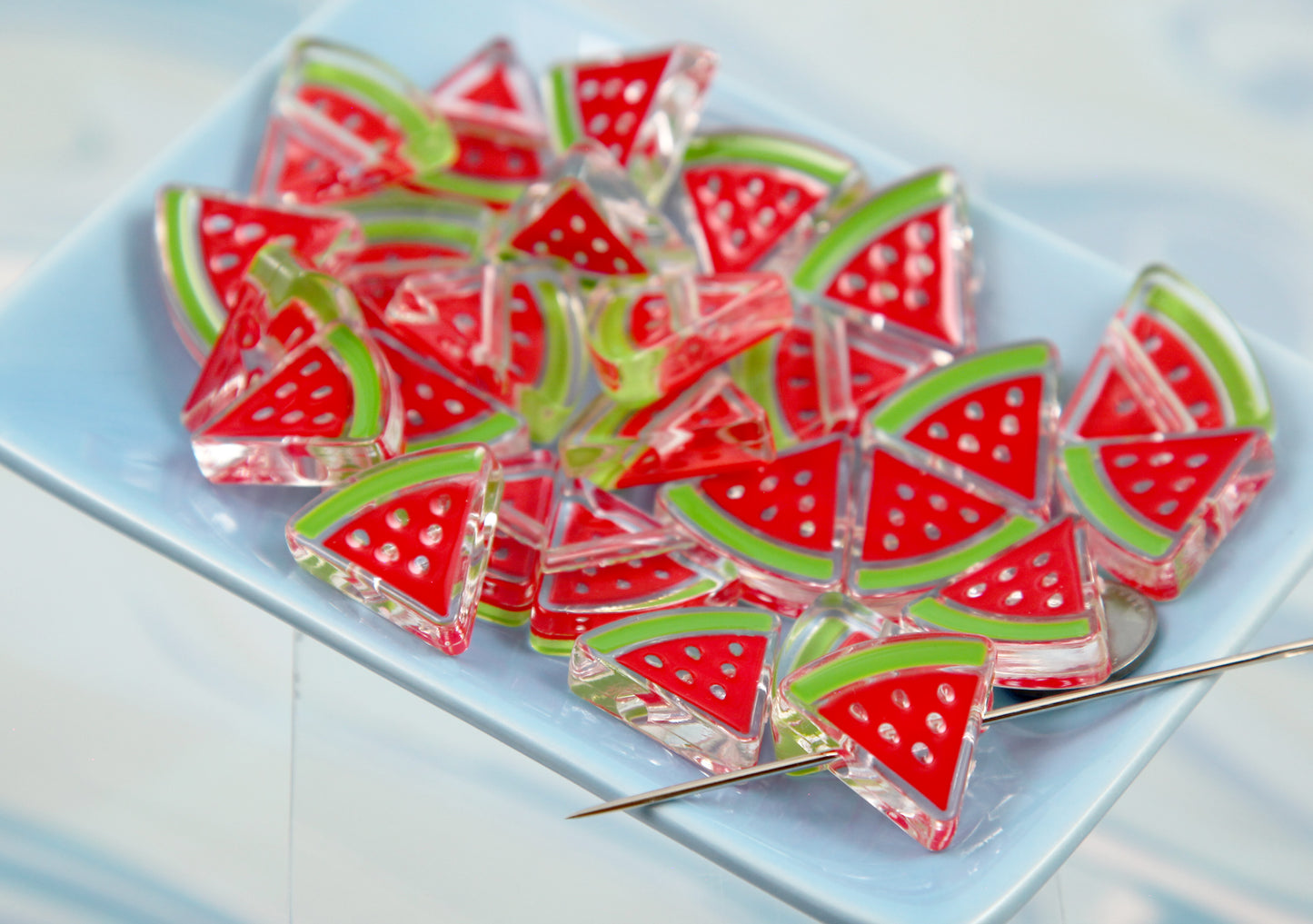 Watermelon Beads - 25mm Watermelon Slices Bead Triangle Shape - Transparent Acrylic or Resin Beads (10 pieces)