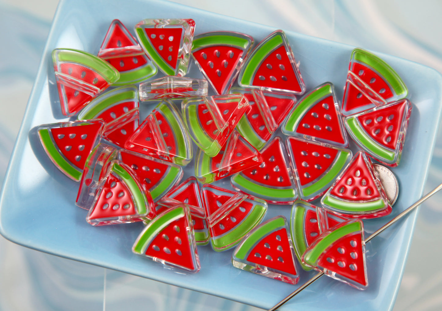 Watermelon Beads - 25mm Watermelon Slices Bead Triangle Shape - Transparent Acrylic or Resin Beads (10 pieces)