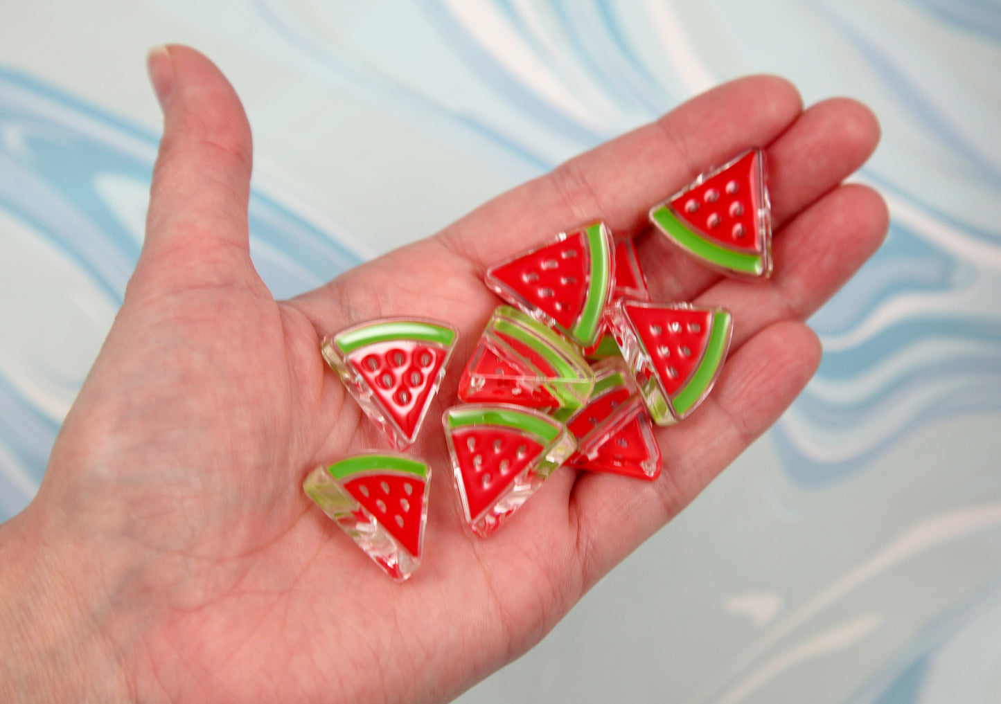 Watermelon Beads - 25mm Watermelon Slices Bead Triangle Shape - Transparent Acrylic or Resin Beads (10 pieces)