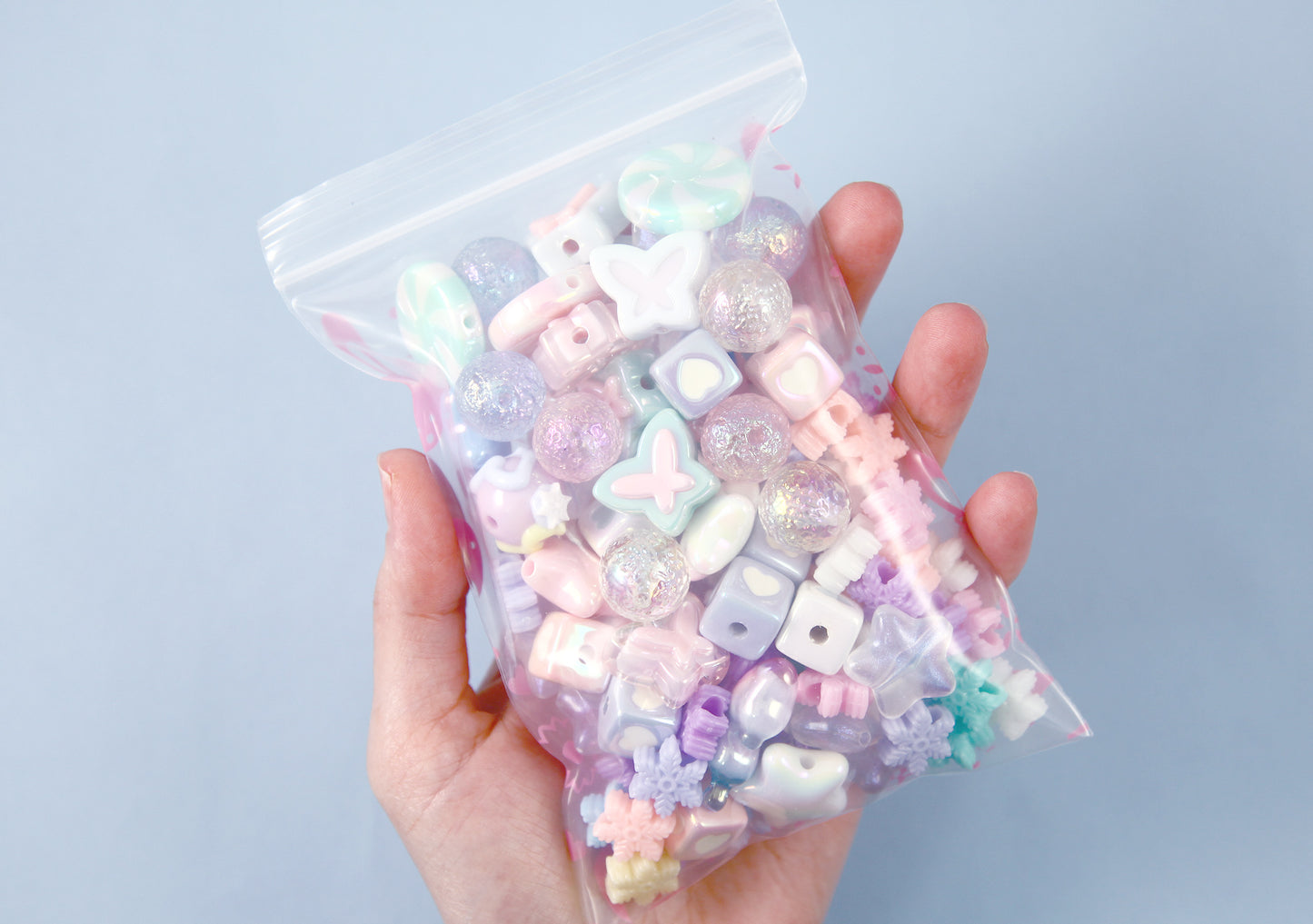 Bead Grab Bag - Icy Iridescent Colors - Mixed Lot of Plastic Beads - great for kandi, ispy, sensory crafts, jewelry making - Over 100 pcs