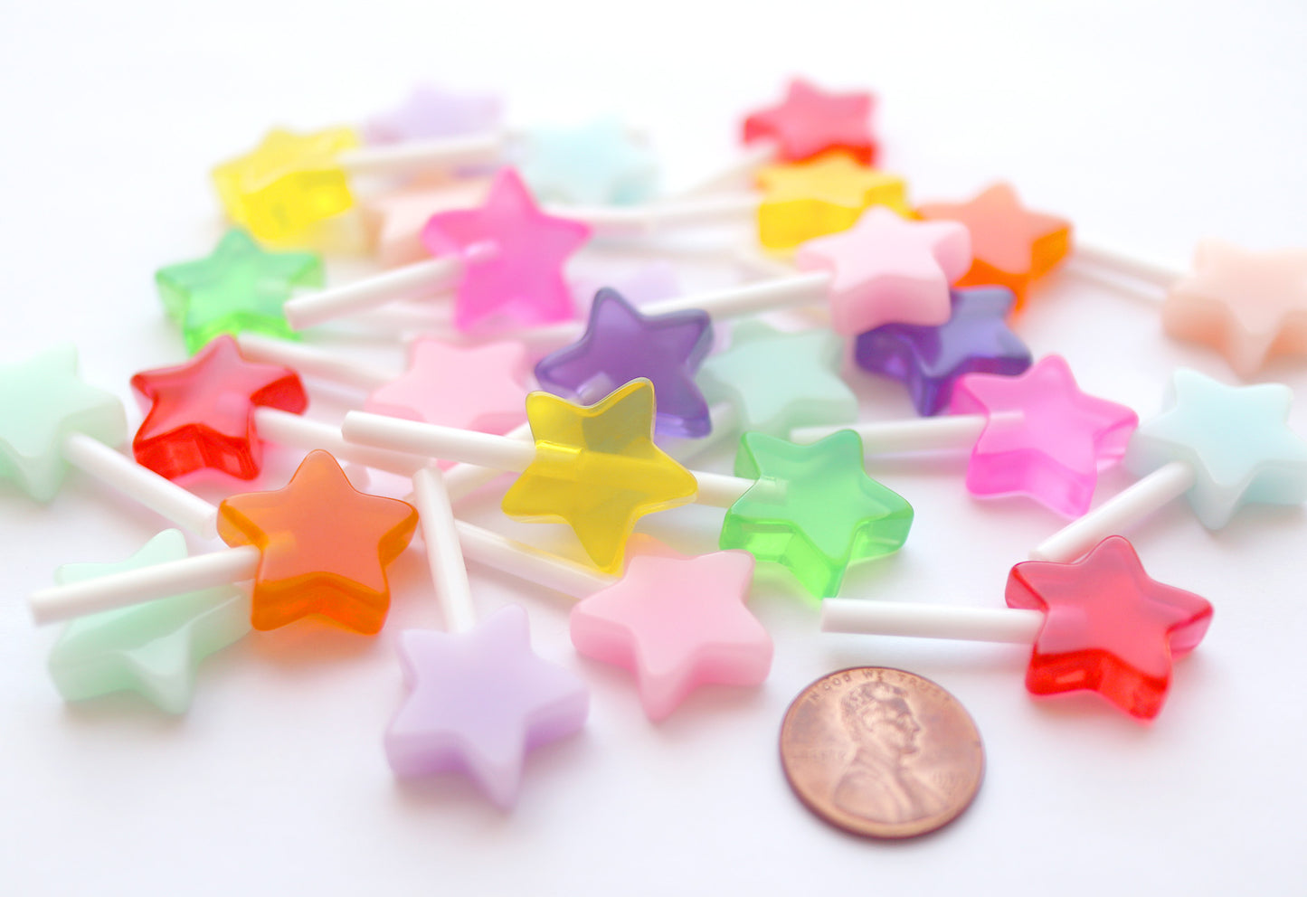 Star Lollipops - 20mm Little Star Shaped Fake Lollipop Flat Back Resin Cabochons - 10 pc set