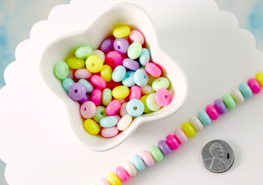 Candy Necklace Beads - 10mm Chunky Candy Color Rondelle Pastel Disc Shaped Faux Candies Acrylic or Plastic Beads - 100 pc set