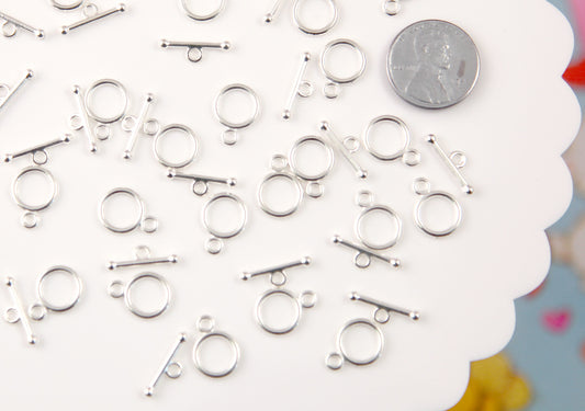 Toggle Clasps - 10mm Small Silver Color Alloy Toggle Clasps - Nickel Free Lead Free & Cadmium Free - 30 pc set