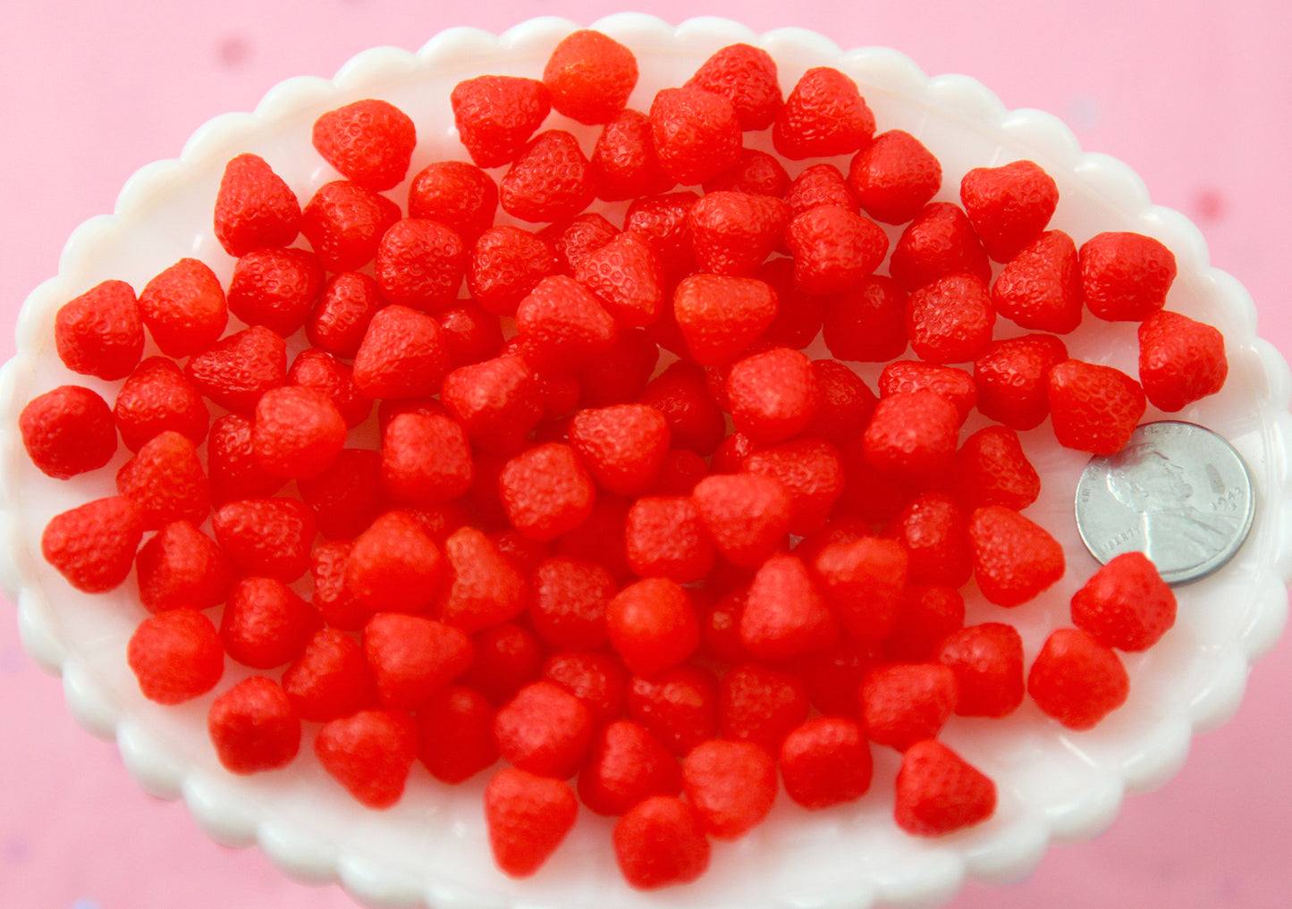 Fake Strawberries - 10mm Fake Strawberry Chunks Soft Squishy Silicone Berry Pieces or Resin Cabochons - 12 pc set