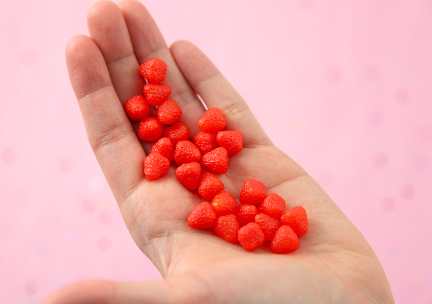 Fake Strawberries - 10mm Fake Strawberry Chunks Soft Squishy Silicone Berry Pieces or Resin Cabochons - 12 pc set