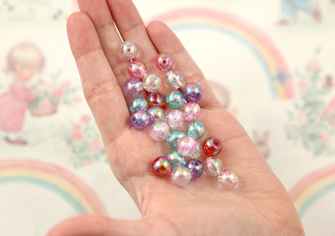 10mm Iridescent Pastel AB Mix Translucent Acrylic or Resin Beads - 100 pc set