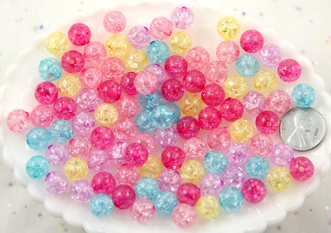 10mm Lovely Small Pastel Color Crackle Plastic or Acrylic or Resin Beads – 100 pc set