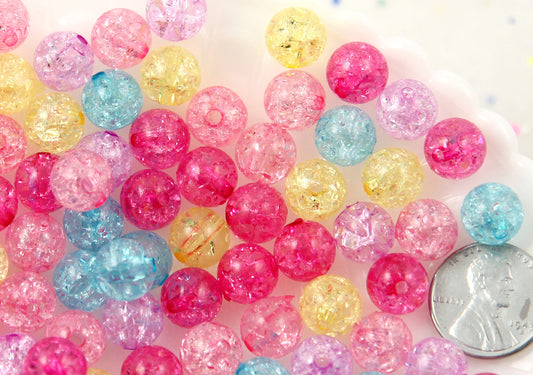 10mm Lovely Small Pastel Color Crackle Plastic or Acrylic or Resin Beads – 100 pc set
