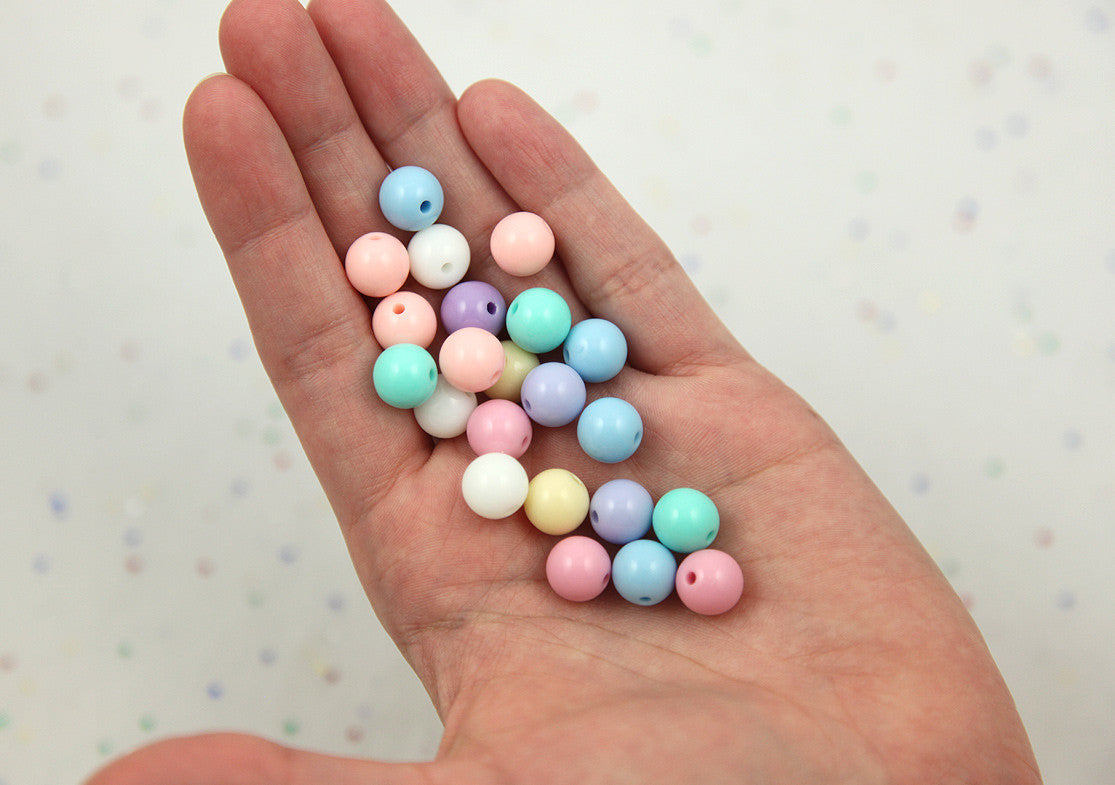 10x perles plastique Rondes 10mm ASSORTIMENT PASTEL - Perles résine -  Creavea