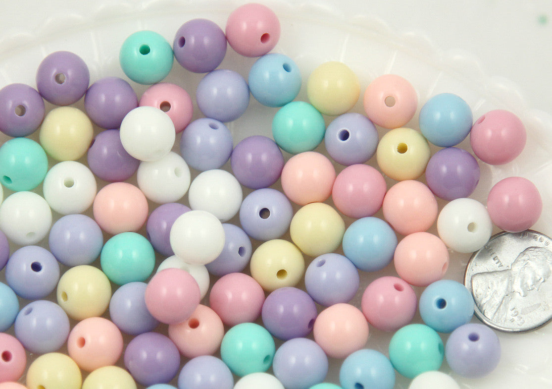 10mm Small Pastel Gumball Bubblegum Plastic Acrylic or Resin Beads – 120 pc set