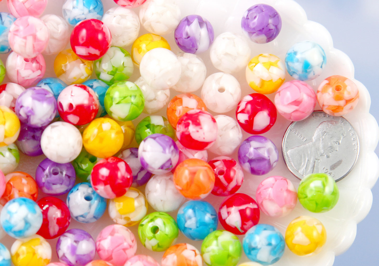 Cute Resin Beads - 10mm Colorful Tapioca Jelly Candy Marble Acrylic or Resin Beads - mixed color, small size beads - 56 pcs set