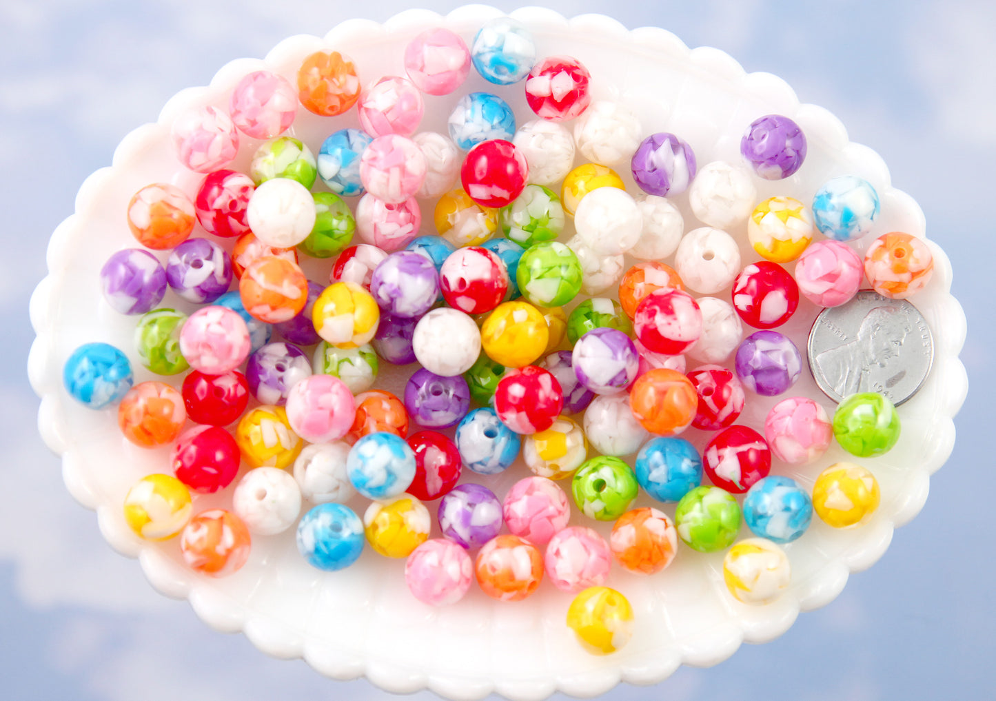 Cute Resin Beads - 10mm Colorful Tapioca Jelly Candy Marble Acrylic or Resin Beads - mixed color, small size beads - 56 pcs set
