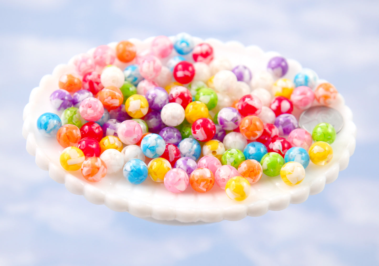 Cute Resin Beads - 10mm Colorful Tapioca Jelly Candy Marble Acrylic or Resin Beads - mixed color, small size beads - 56 pcs set