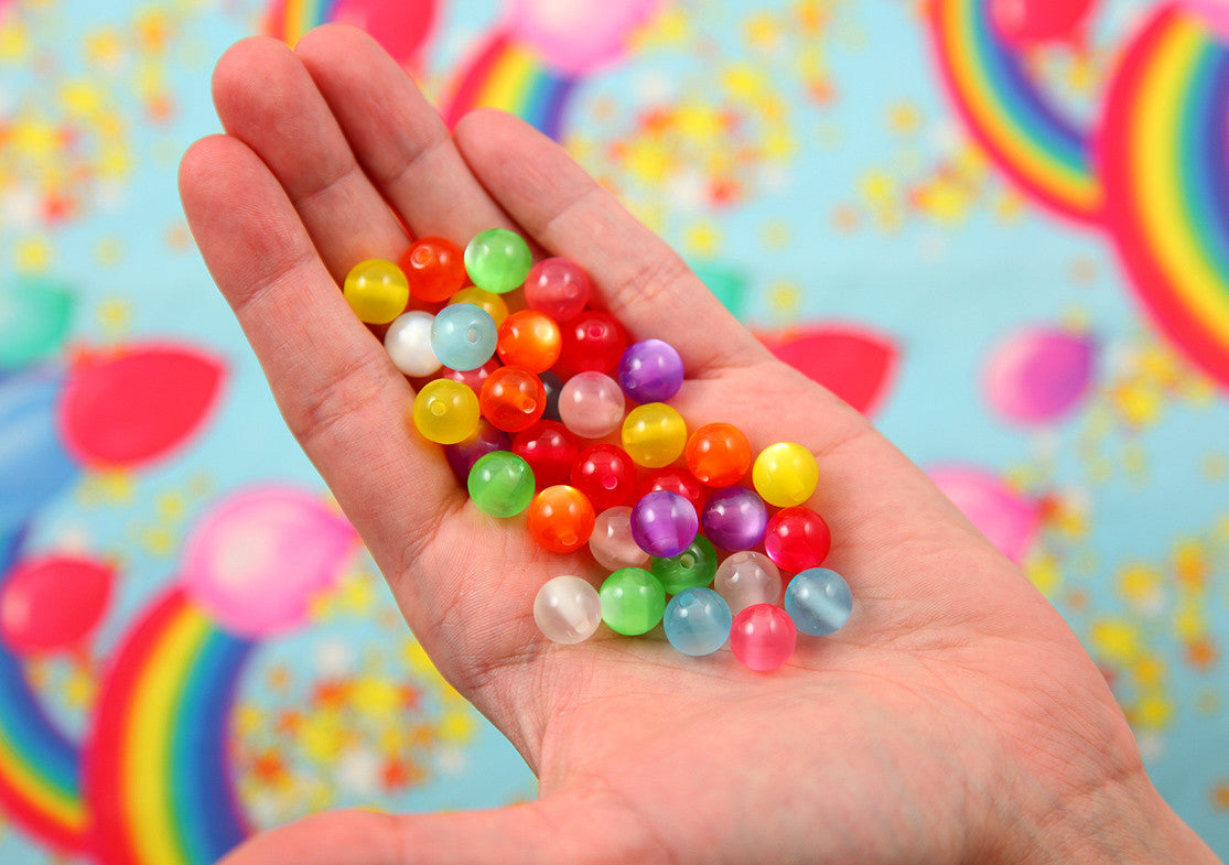 Kawaii Beads - 10mm Colorful Moonglow Pearly Acrylic or Resin Beads - 100 pc set