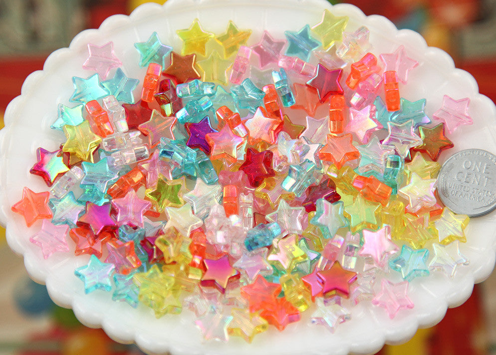 10mm Small AB Iridescent Plastic Acrylic or Resin Star Beads - 200 pc set
