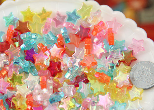 10mm Small AB Iridescent Plastic Acrylic or Resin Star Beads - 200 pc set