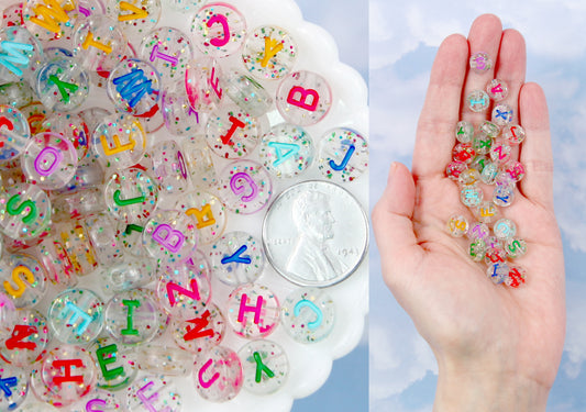 Big Letter Beads - 10mm Large Glitter Translucent Alphabet Acrylic or Resin Beads - 170 pc set