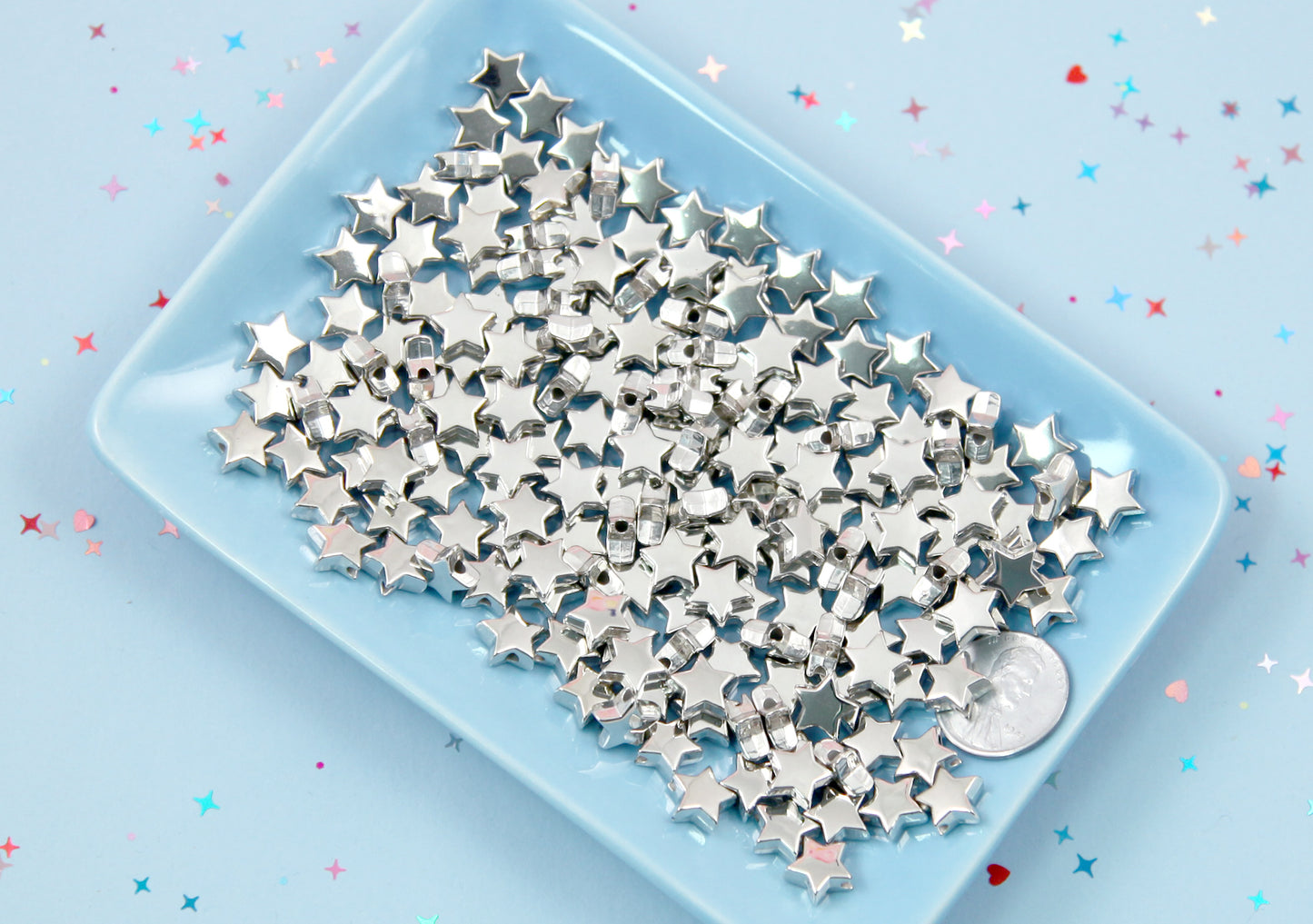 Silver Star Beads - 100 pcs - 10mm Small Star Bead - Electroplated Silver - Easily make any kind of jewelry