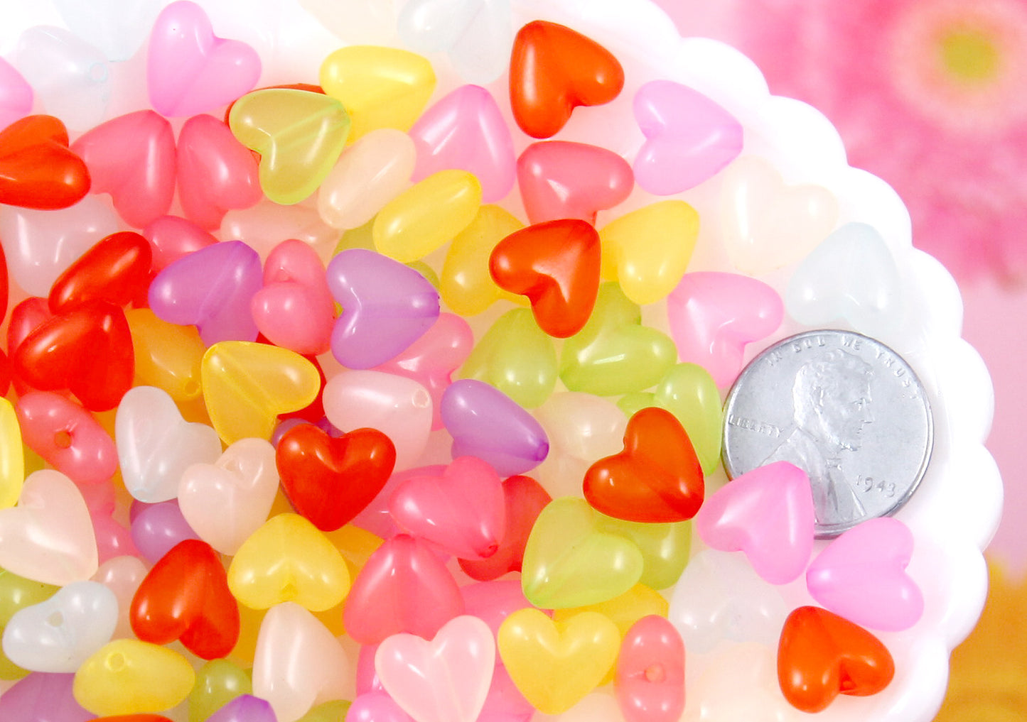 Jelly Heart Beads - 10mm Small Jelly Color Hearts Bead Translucent Rounded Plastic Acrylic or Resin Heart Beads - 150 pc set