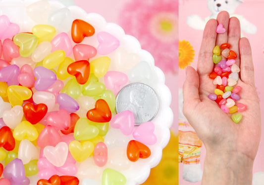 Jelly Heart Beads - 10mm Small Jelly Color Hearts Bead Translucent Rounded Plastic Acrylic or Resin Heart Beads - 150 pc set