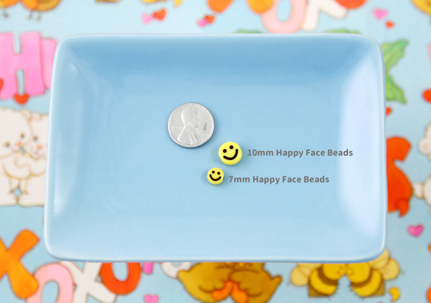Happy Face Beads - 10mm Smile Shape Acrylic or Resin Beads - 100 pc set