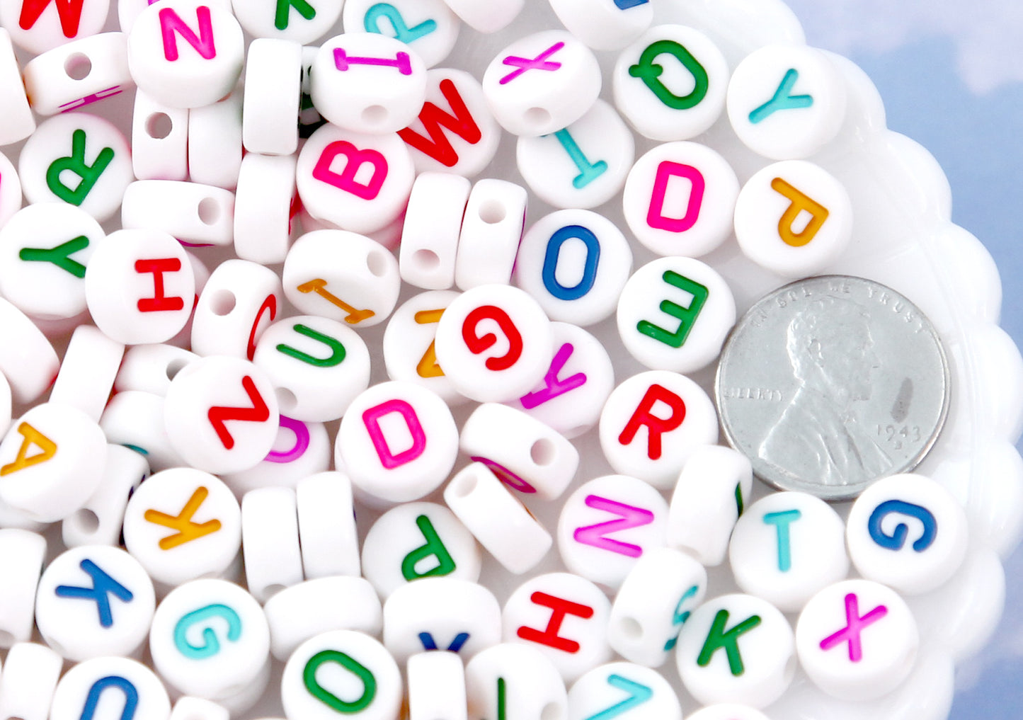 Big Letter Beads - 10mm Large Round Colorful White Alphabet Acrylic or Resin Beads - 170 pc set