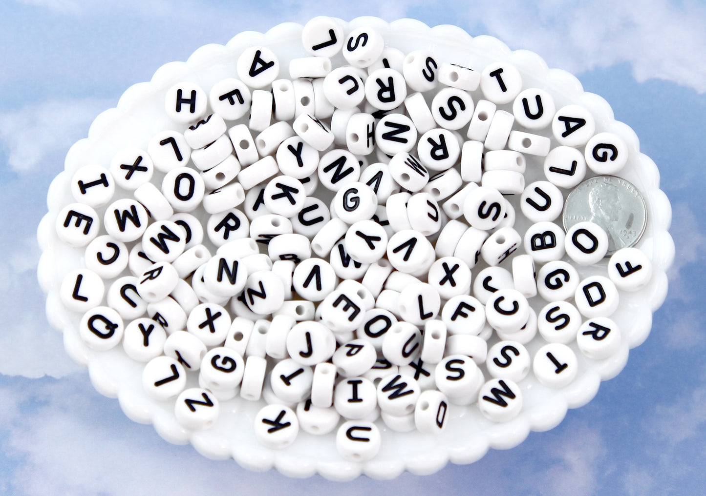 Big Letter Beads - 10mm Large Round White Alphabet Acrylic or Resin Beads - 170 pc set
