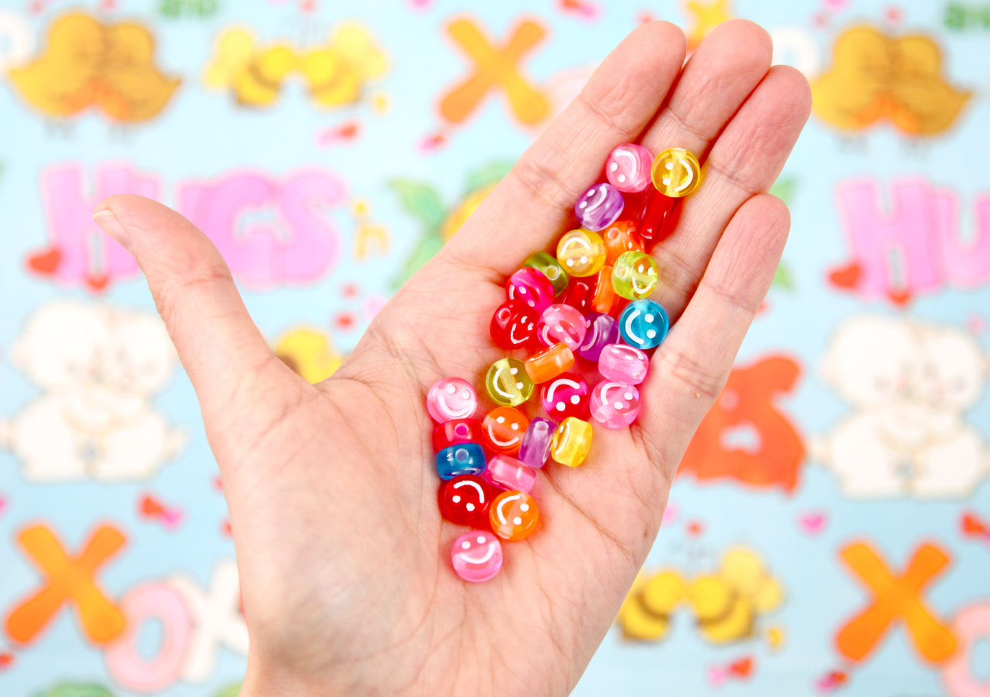 Happy Face Beads - 10mm Translucent Smile Shape Acrylic or Resin Beads - 100 pc set