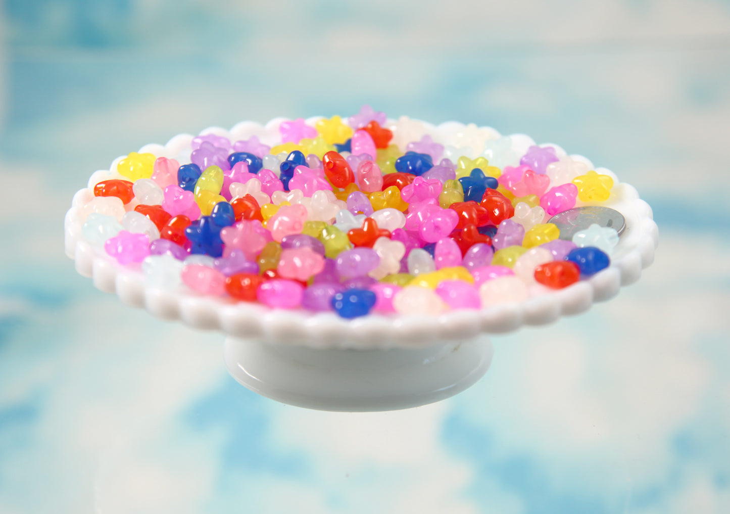 Jelly Star Beads - 10mm Small Jelly Color Translucent 3D Rounded Plastic Acrylic or Resin Star Beads - 150 pc set